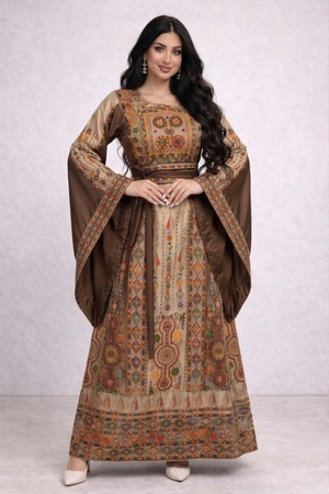 Alhaifawi | Woman wearing a traditional patterned dress with a plain background